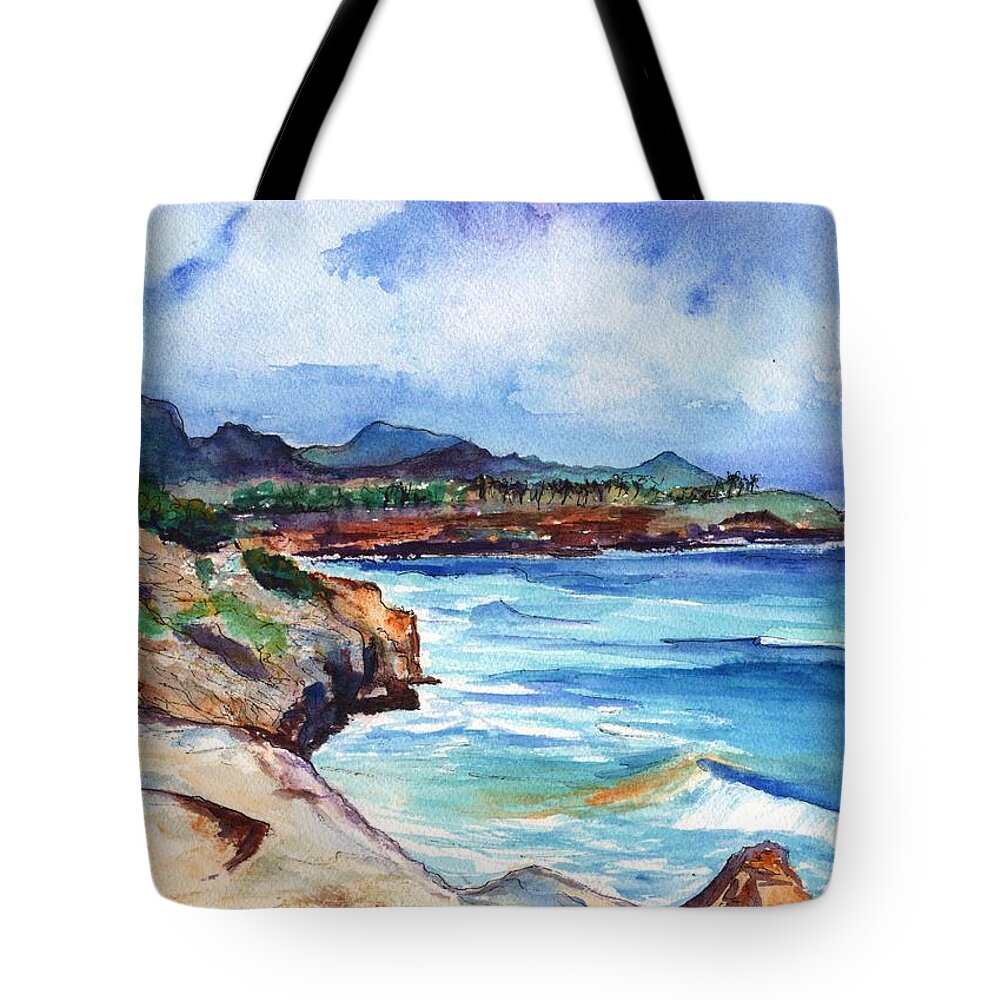 Kauai South Shore Tote Bag featuring the painting South Shore Hike by Marionette Taboniar
