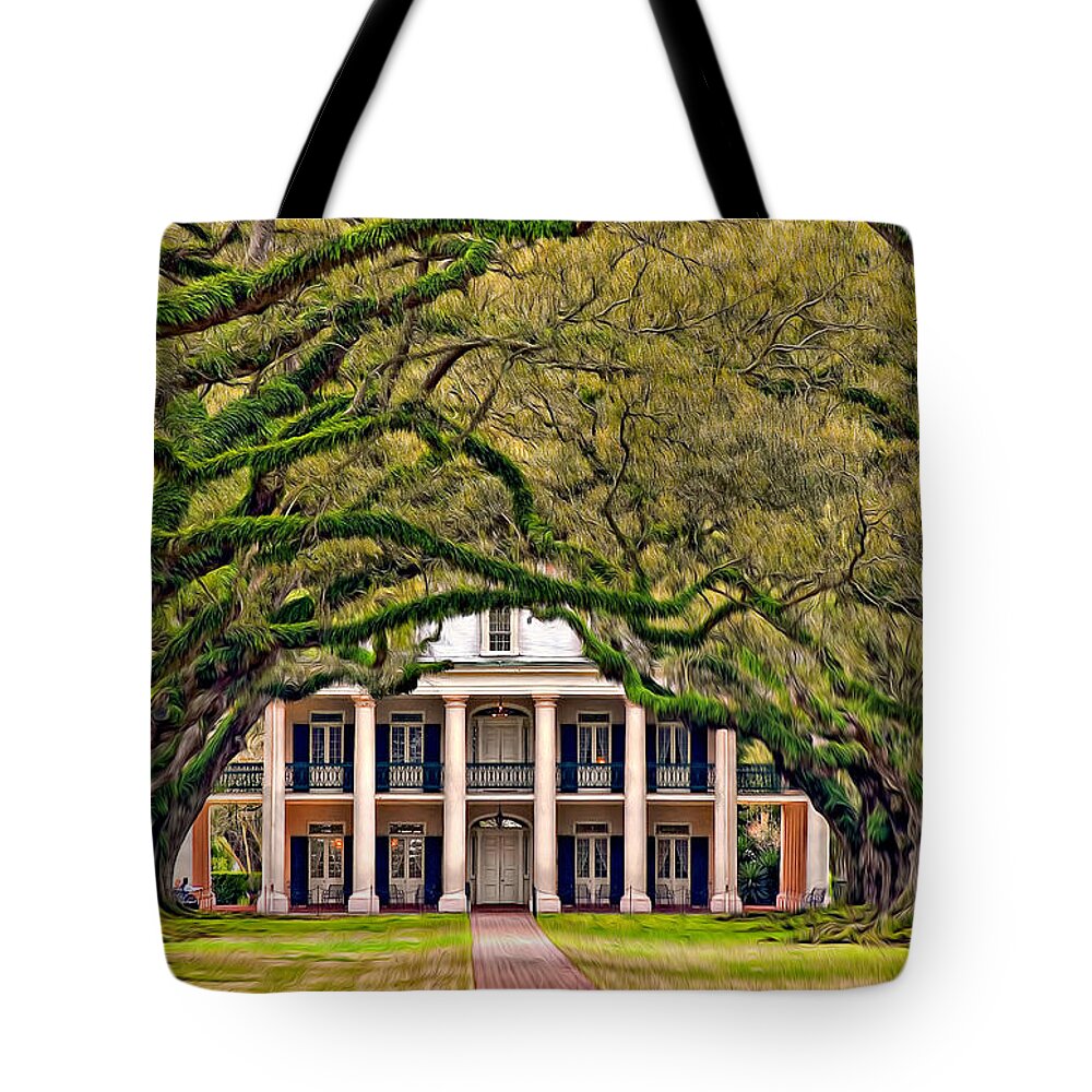 Oak Alley Plantation Tote Bag featuring the photograph Southern Class Oil by Steve Harrington