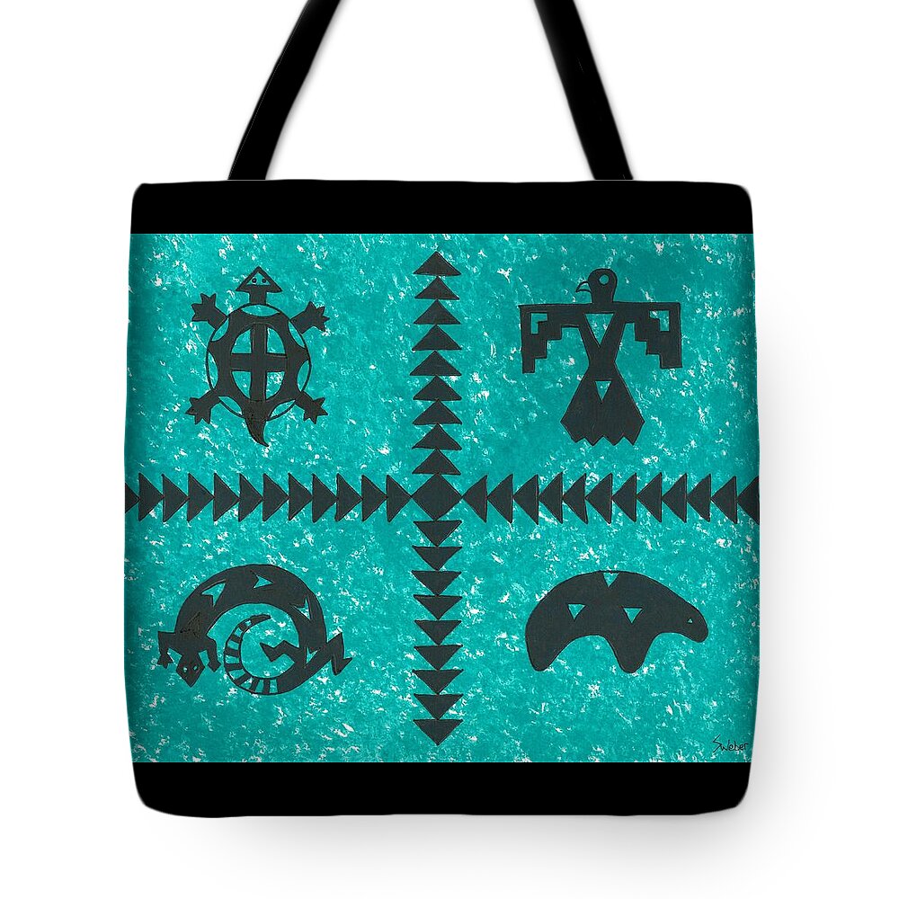 Turquoise Tote Bag featuring the painting Southwest Symbols by Susie Weber