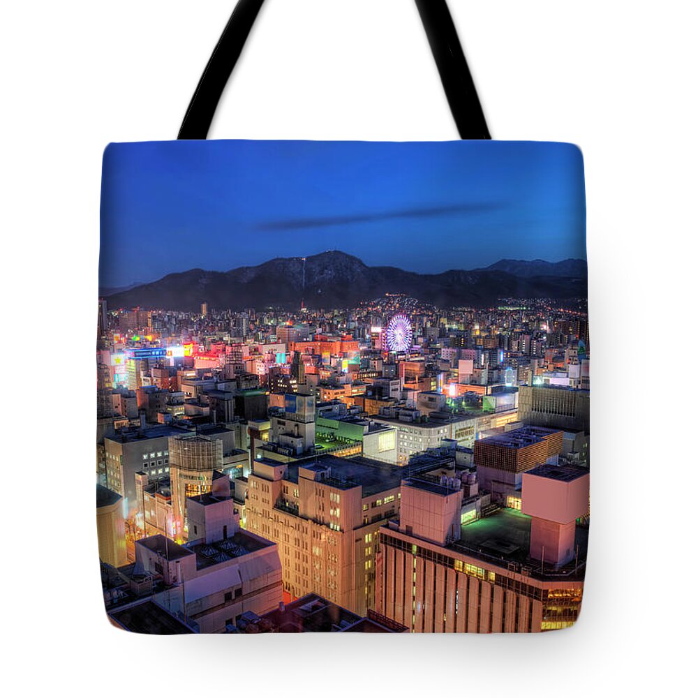 Hokkaido Tote Bag featuring the photograph Southwest View Of Downtown Sapporo by Daniel Chui