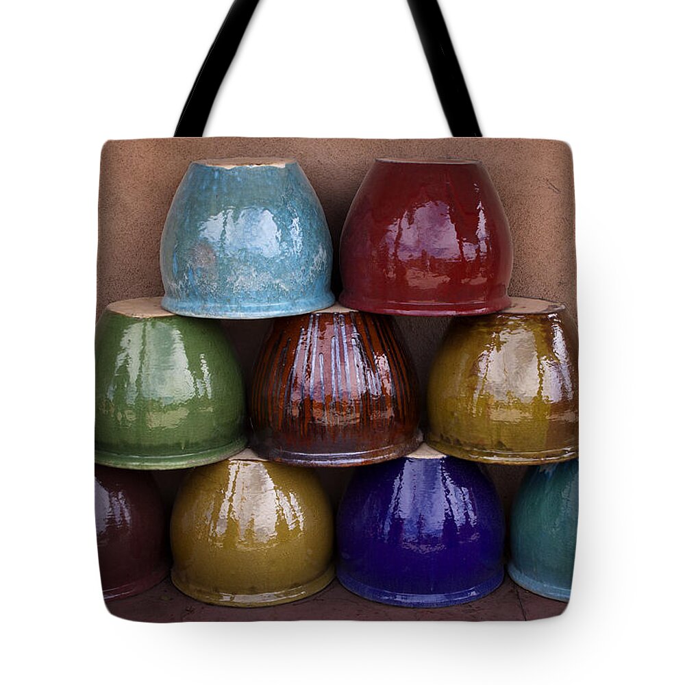Ceramic Tote Bag featuring the photograph Southwestern Ceramic Pots by Carol Leigh