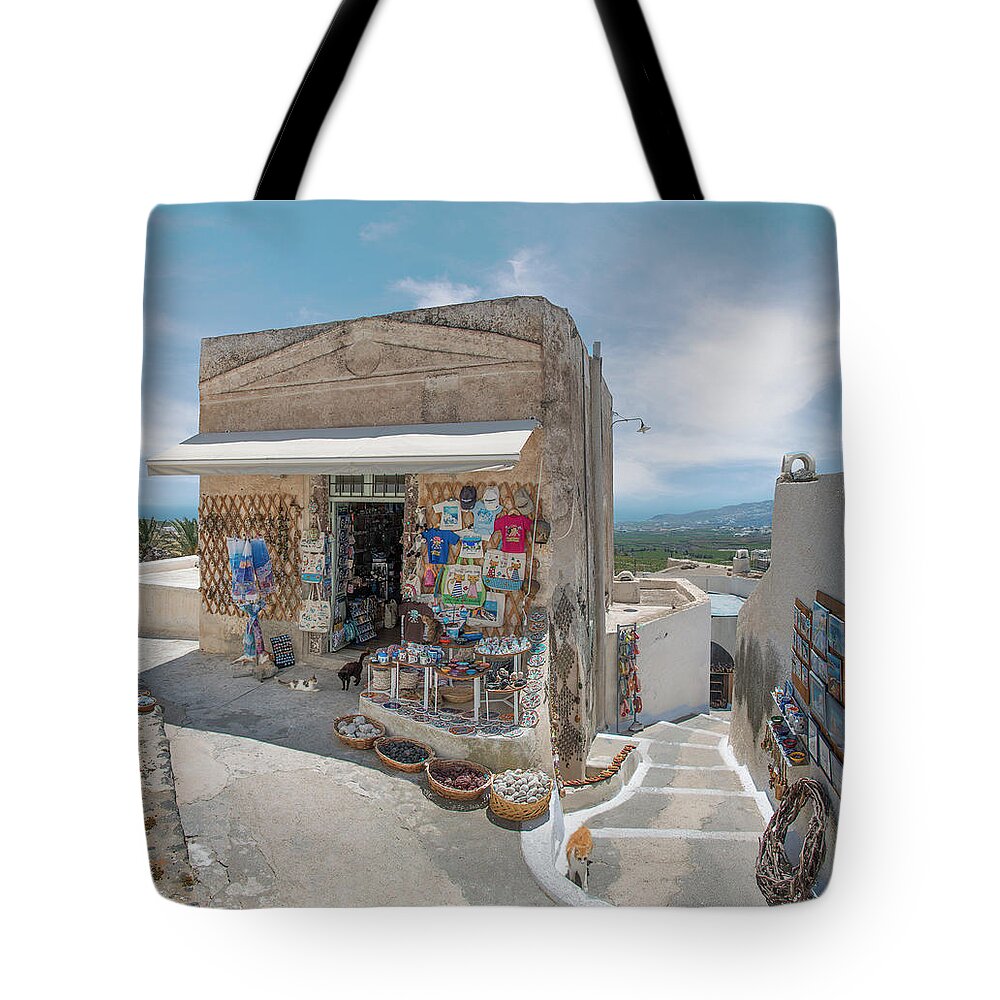 Steps Tote Bag featuring the photograph Souvenir Shop In Pyrgos, Santorini by Ed Freeman