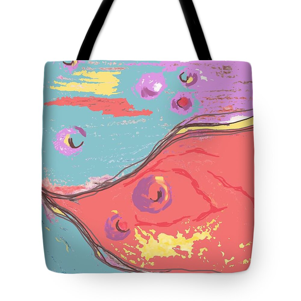 Fish Tote Bag featuring the mixed media Space Fish by Laureen Murtha Menzl