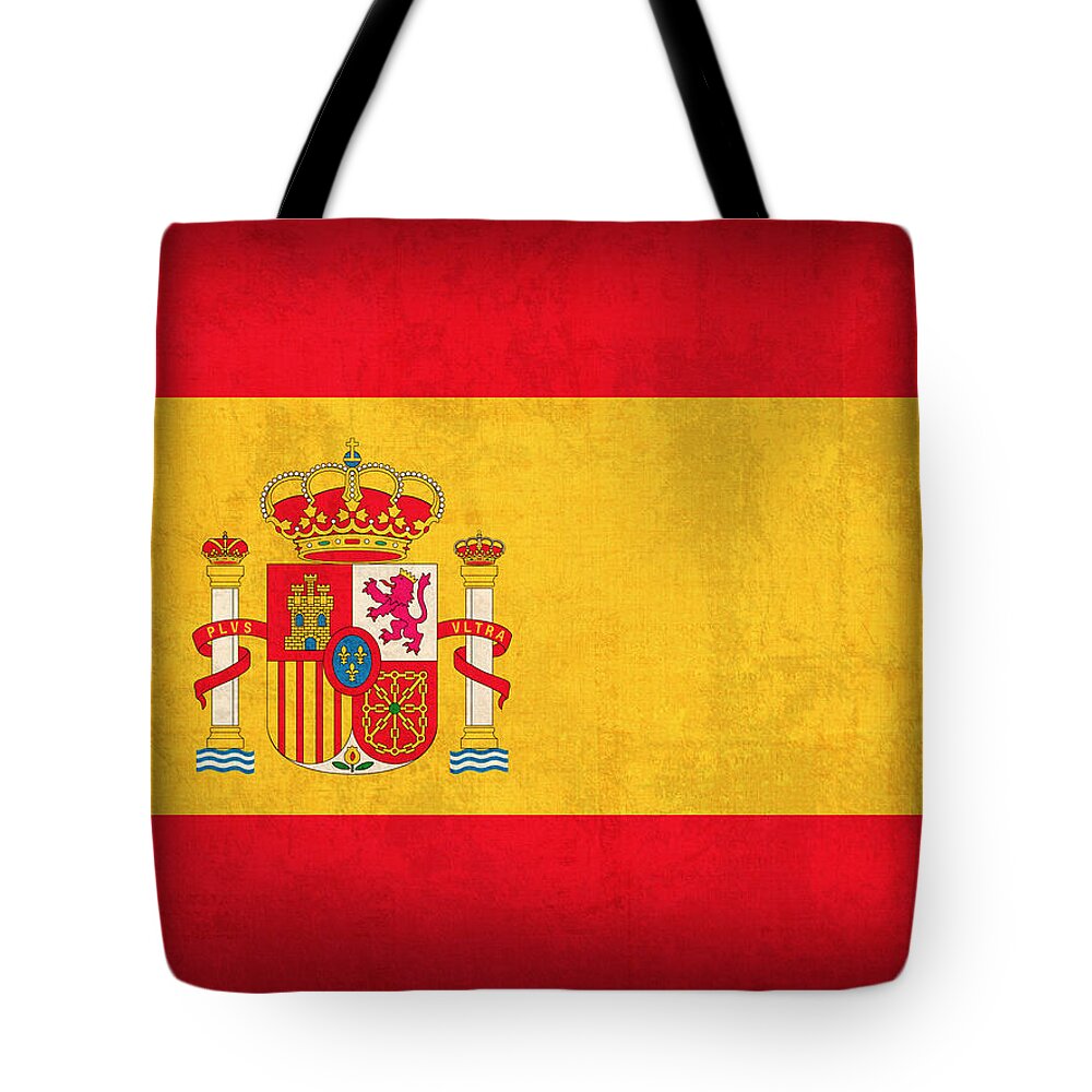 Spain Flag Vintage Distressed Finish Spanish Madrid Barcelona Europe Nation Country Tote Bag featuring the mixed media Spain Flag Vintage Distressed Finish by Design Turnpike