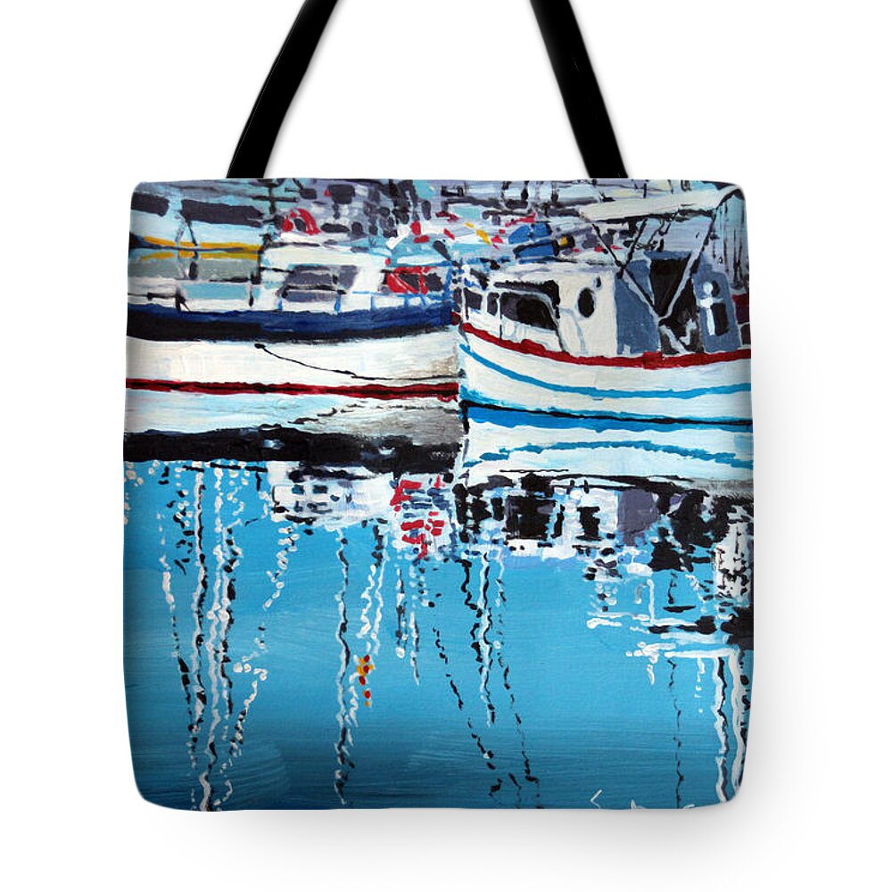 Acrylic On Paper Tote Bag featuring the painting Spain Series 04 Cadaques Portlligat by Yuriy Shevchuk