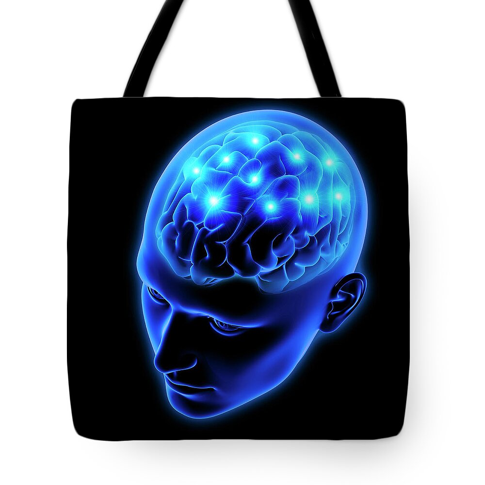 Activity Tote Bag featuring the photograph Sparks From Human Brain In Blue by Ikon Ikon Images