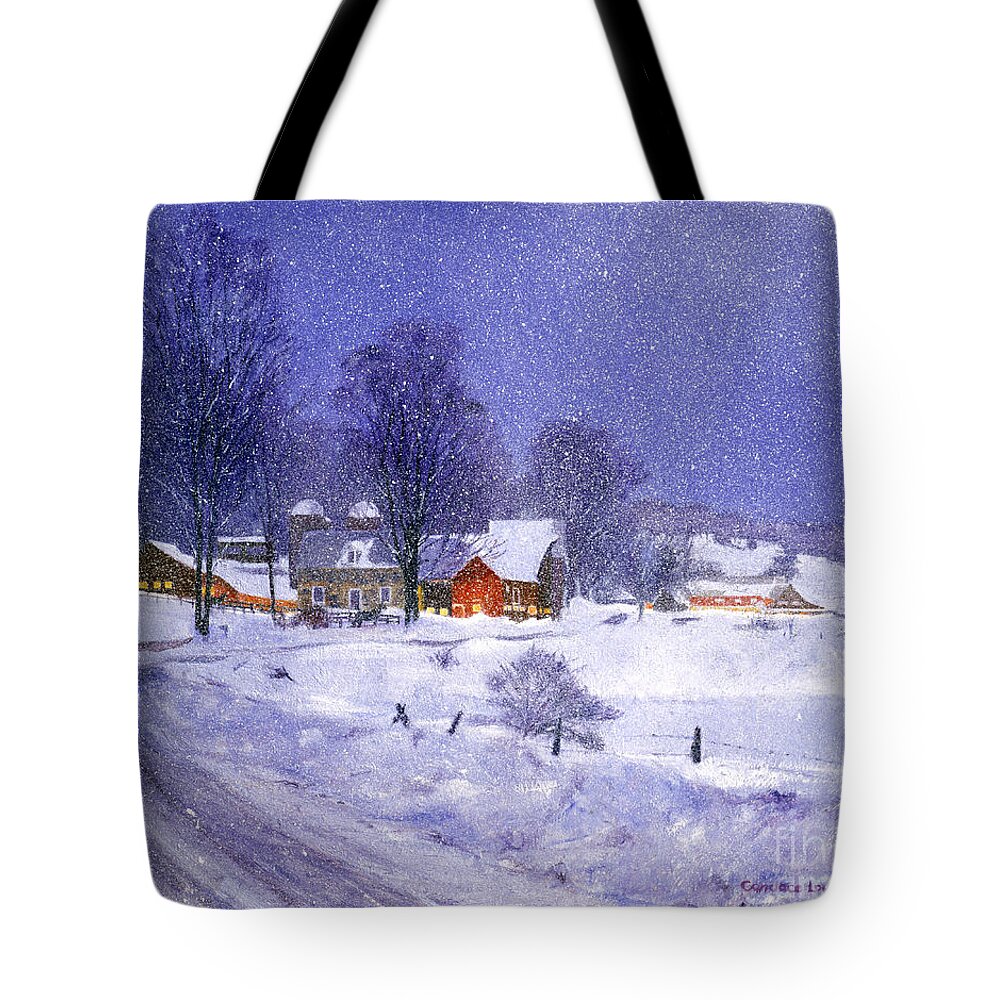Spencer Tote Bag featuring the painting Spencer Hollow Snowfall by Candace Lovely