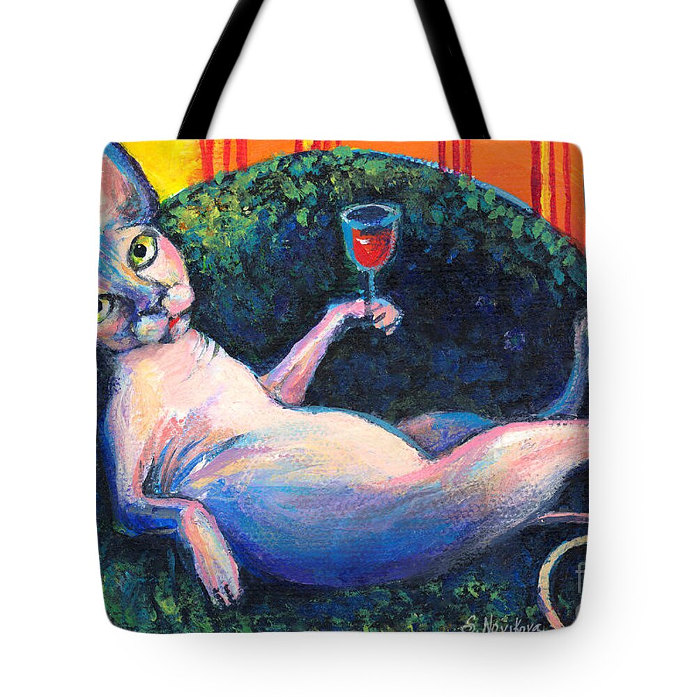 Sphynx Cat Tote Bag featuring the painting Sphynx cat relaxing by Svetlana Novikova
