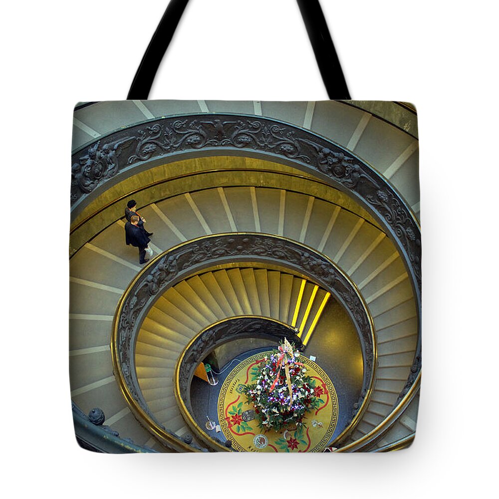 Spiral Staircase Tote Bag featuring the photograph Spiral Staircase in Vatican Museum by Tony Murtagh