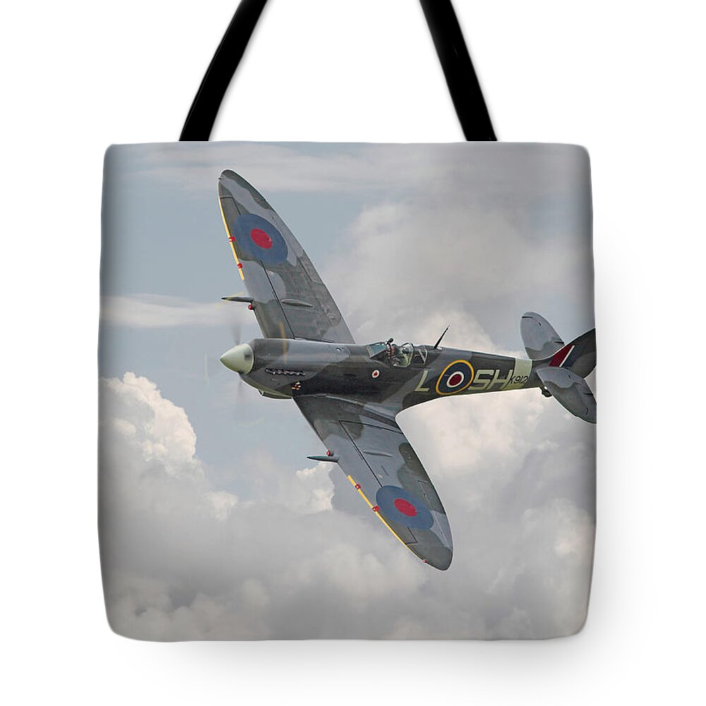 Aircraft Tote Bag featuring the digital art Spitfire - Elegant Icon by Pat Speirs