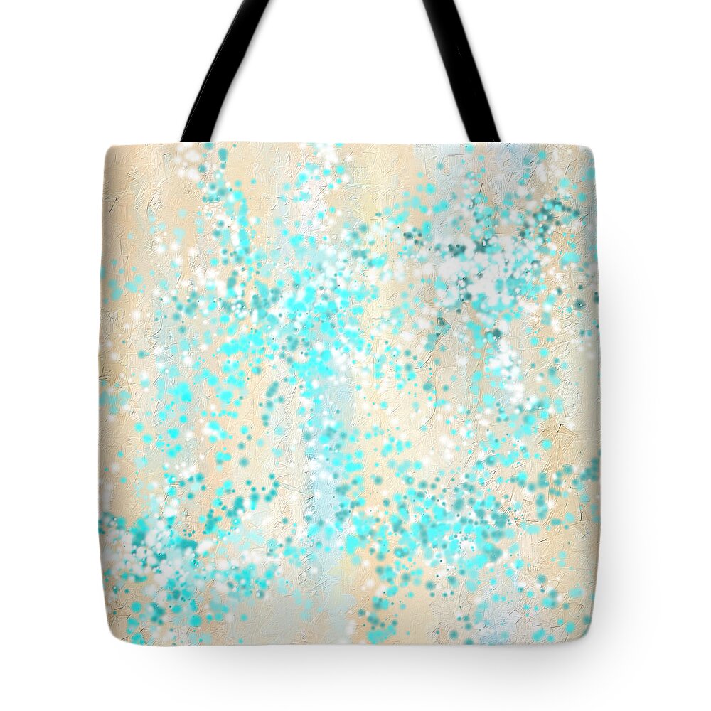 Blue Tote Bag featuring the painting Splashes of Teal- Teal And Cream Wall Art by Lourry Legarde