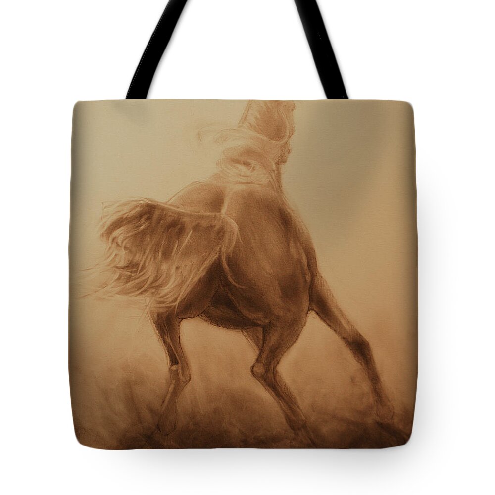 Horse Art Tote Bag featuring the painting Spooked by Jani Freimann