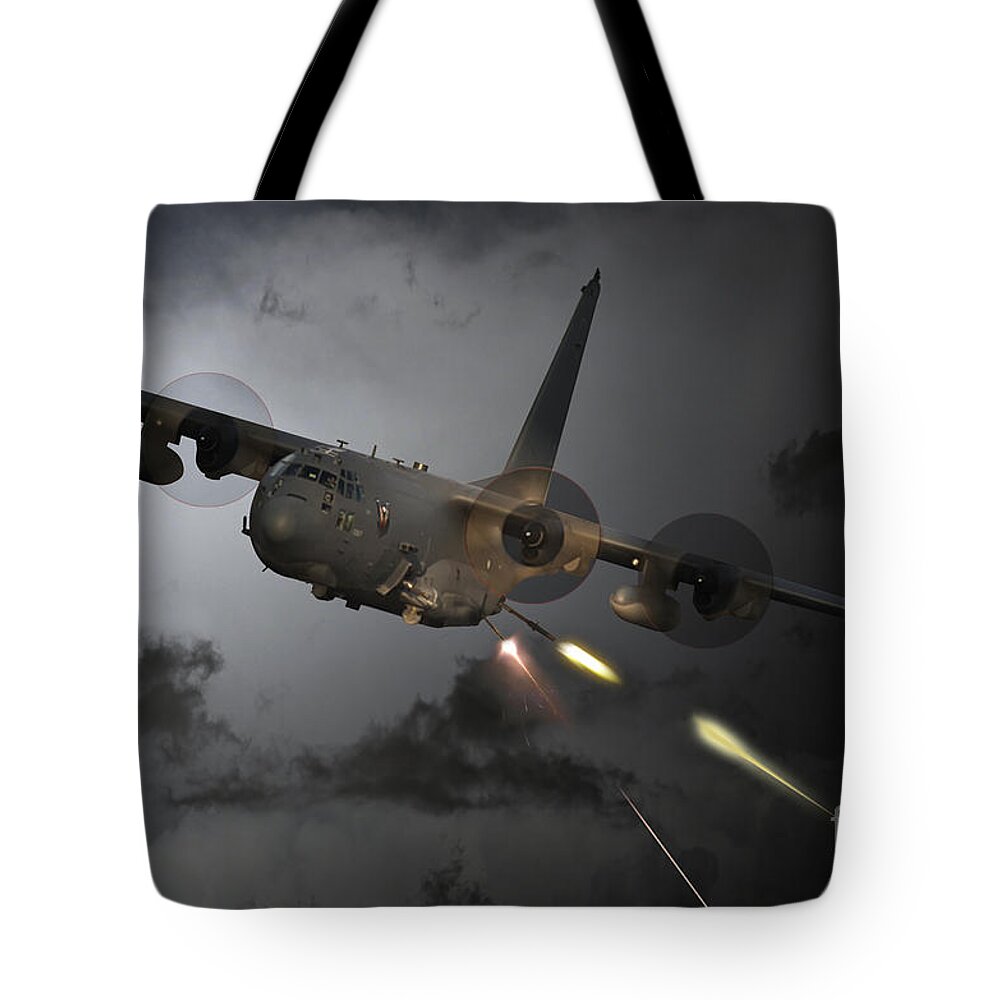 Ac130 Gunship Tote Bag featuring the digital art 'Spooky' by Airpower Art