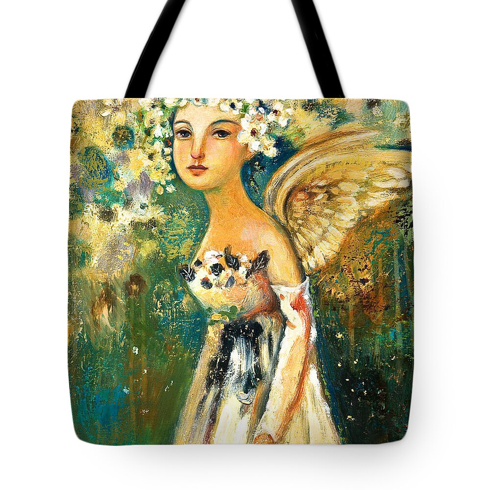 Angel Tote Bag featuring the painting Spring Angel by Shijun Munns