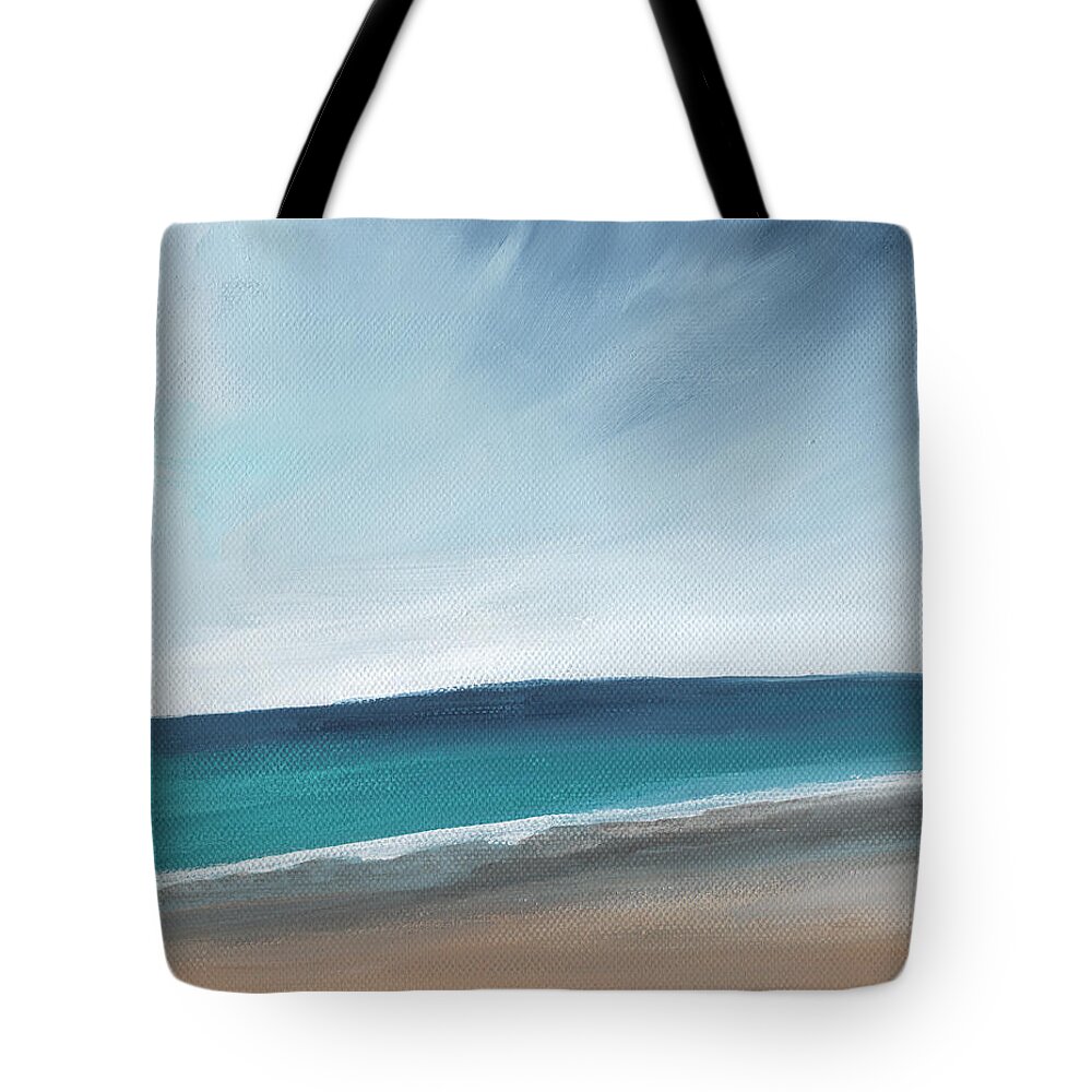 Beach Tote Bag featuring the painting Spring Beach- contemporary abstract landscape by Linda Woods