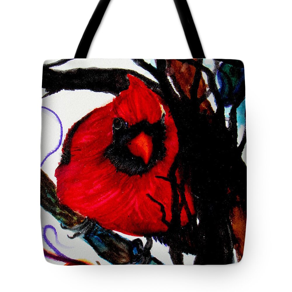 Cardinal Tote Bag featuring the painting Cardinal #1 by Lil Taylor