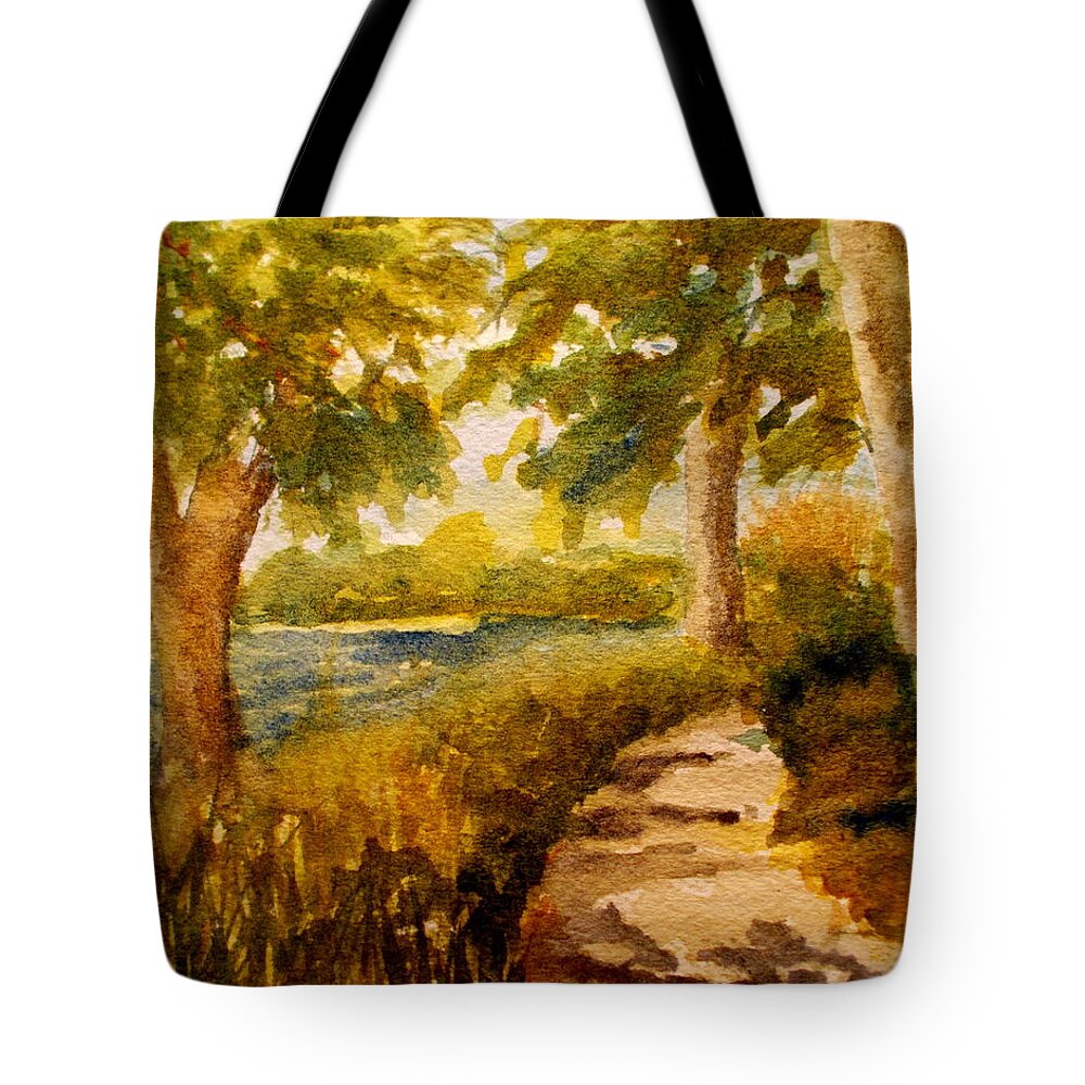Path Tote Bag featuring the painting Spring Lake Path by Nicole Curreri