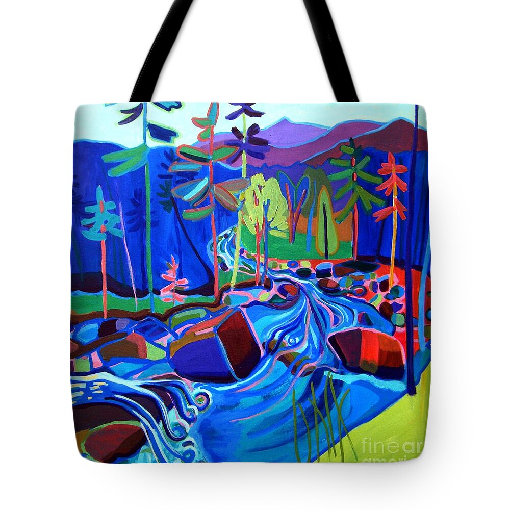 Landscape Tote Bag featuring the painting Spring Thaw Wildcat River Jackson NH by Debra Bretton Robinson