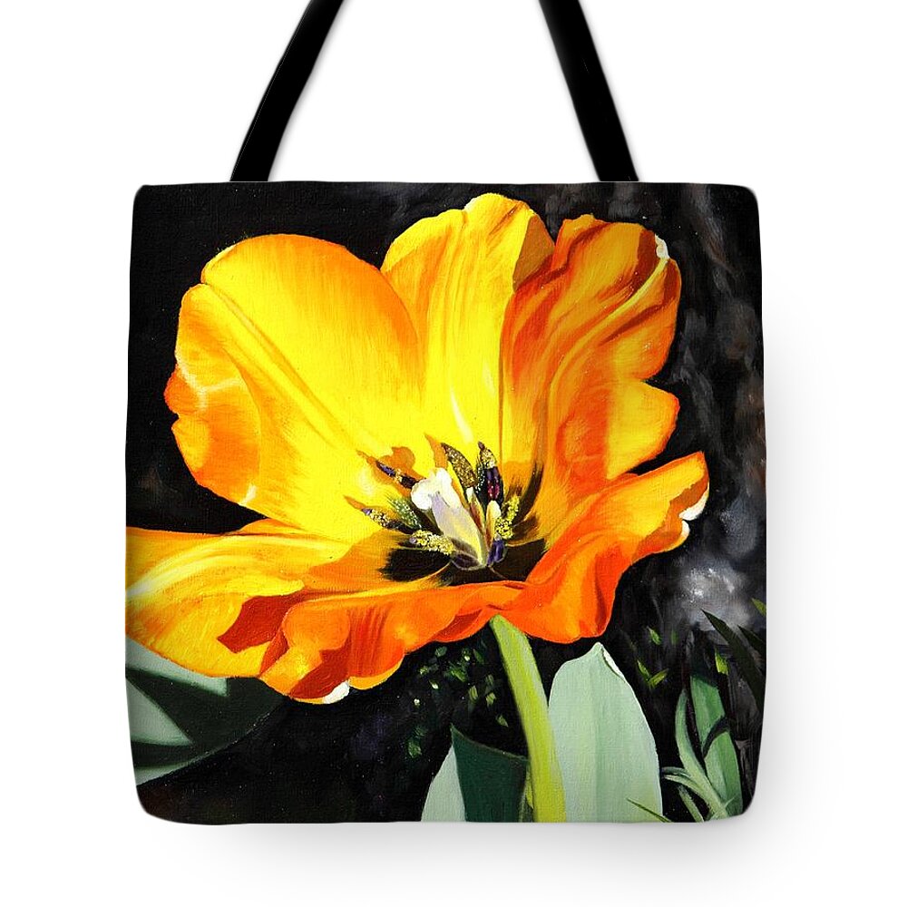 Yellow Tote Bag featuring the painting Spring Tulip by Glenn Beasley