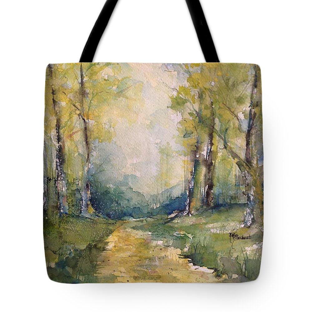 Spring Tote Bag featuring the painting Springtime on the Country Road by Robin Miller-Bookhout