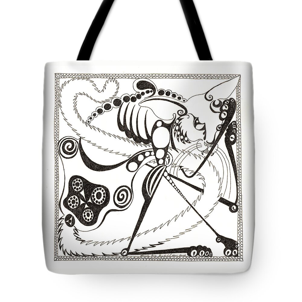 Square Cat Tote Bag featuring the drawing Square Cat by Melinda Dare Benfield