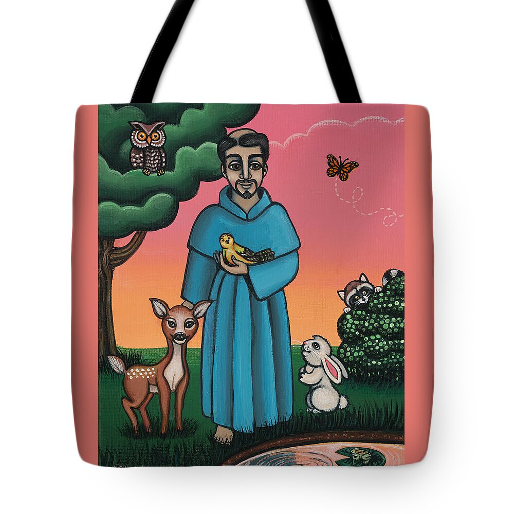 St. Francis Tote Bag featuring the painting St. Francis Animal Saint by Victoria De Almeida