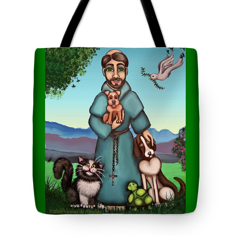 St. Francis Tote Bag featuring the painting St. Francis Libertys Blessing by Victoria De Almeida