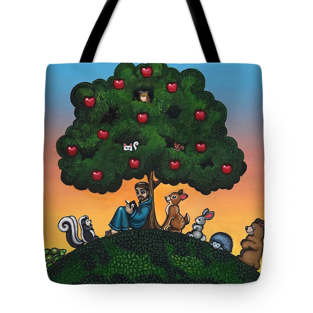 St. Francis Tote Bag featuring the painting St. Francis Mother Natures Son by Victoria De Almeida