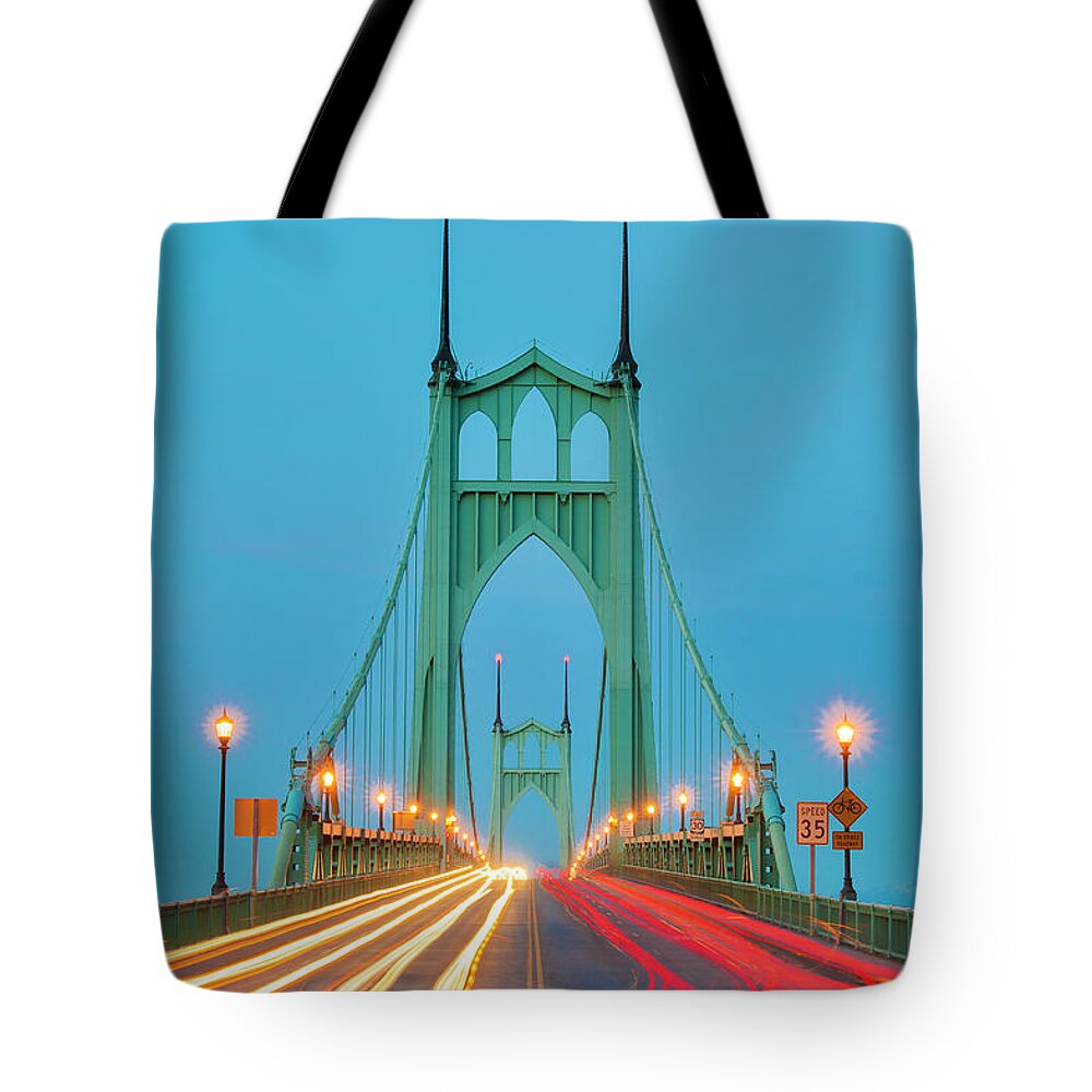 Tranquility Tote Bag featuring the photograph St. Johns Bridge, Portland, Oregon by Terenceleezy