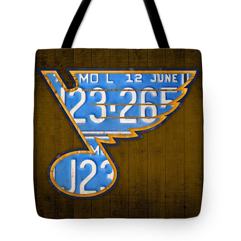 St Louis Blues Hockey Team Retro Logo Vintage Recycled Missouri License  Plate Art Tote Bag