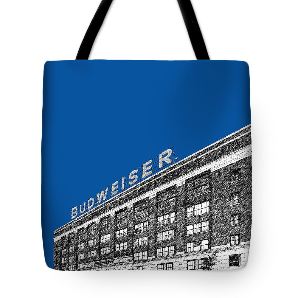 Architecture Tote Bag featuring the digital art St Louis Skyline Budweiser Brewery - Royal Blue by DB Artist