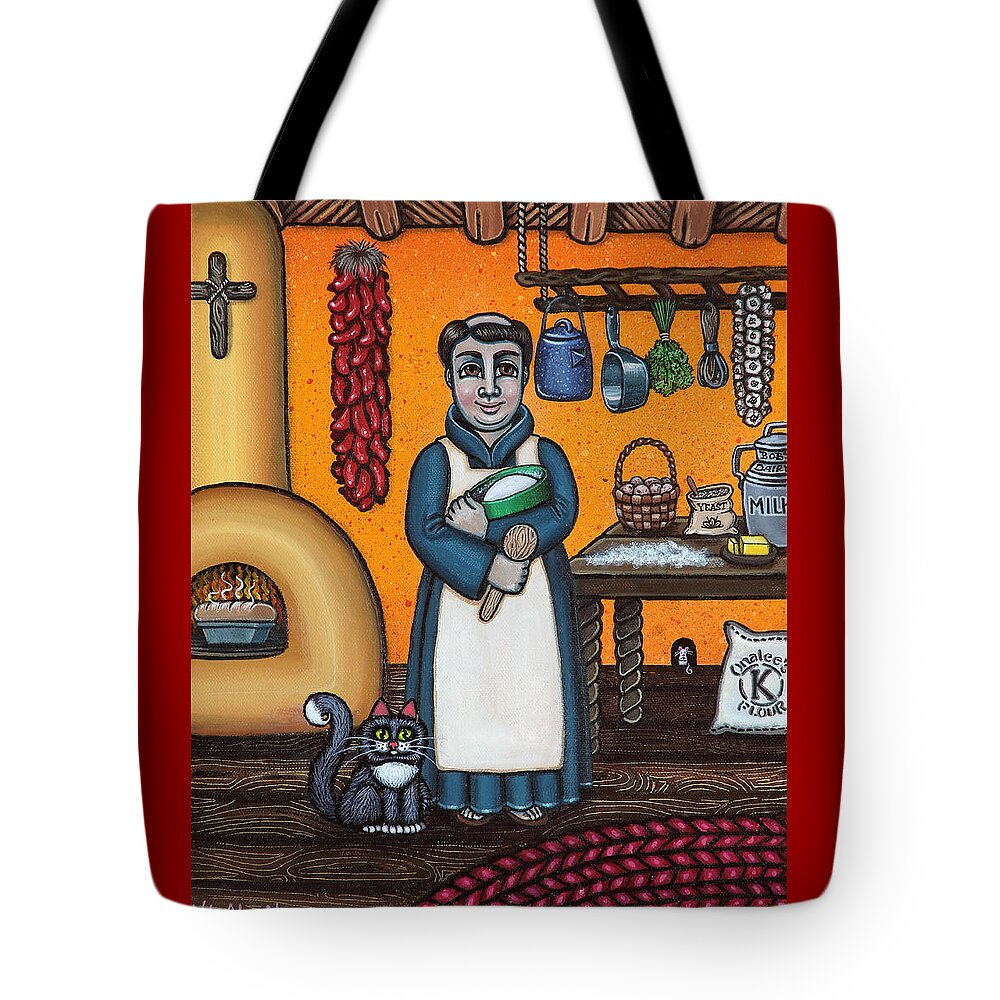 San Pascual Tote Bag featuring the painting St. Pascual Making Bread by Victoria De Almeida