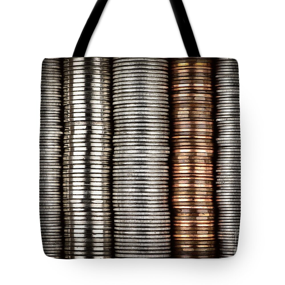 Coins Tote Bag featuring the photograph Stacked coins by Elena Elisseeva