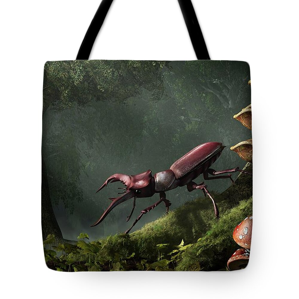 Stag Beetle Tote Bag featuring the digital art Stag Beetle by Daniel Eskridge
