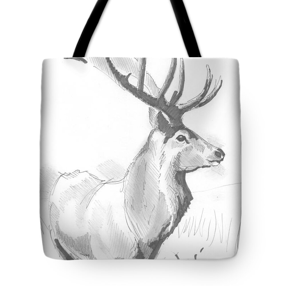Stag Tote Bag featuring the drawing Stag Drawing by Mike Jory