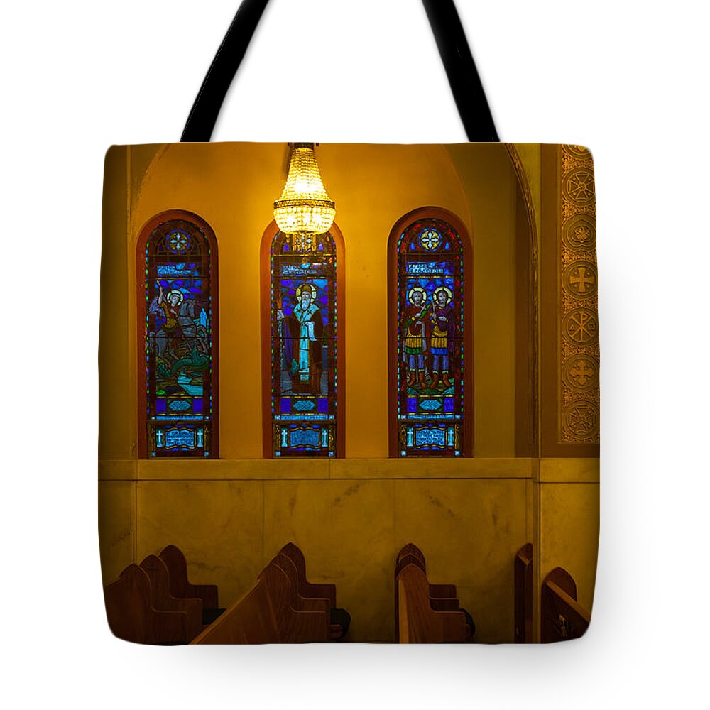 1948 Tote Bag featuring the photograph Stained Glass Windows at St Sophia by Ed Gleichman