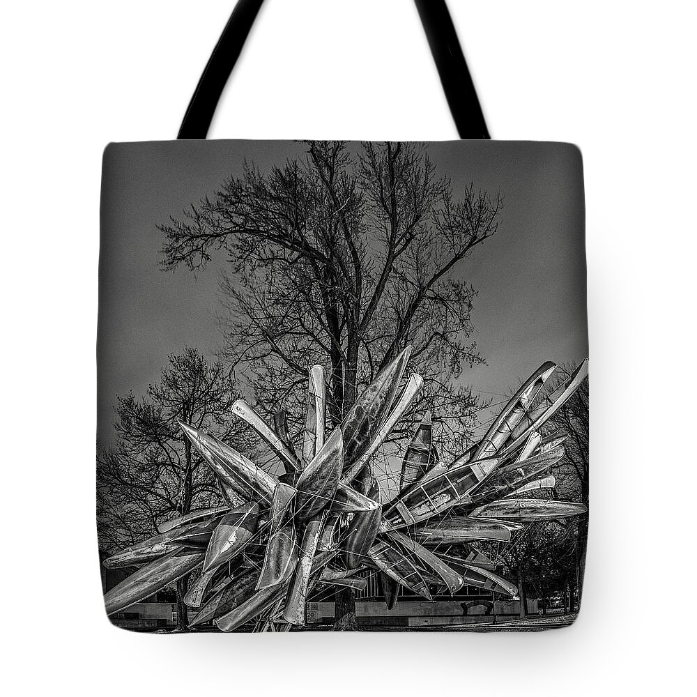 Albright Tote Bag featuring the photograph Stainless Steel Aluminum Monochrome I - Bw by Chris Bordeleau