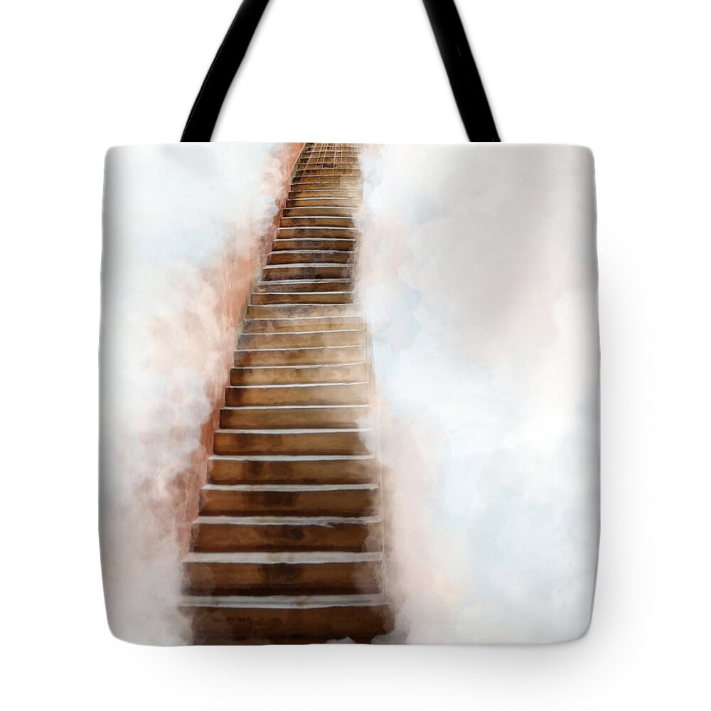 Stair Way To Heaven Tote Bag featuring the digital art Stair Way to Heaven by Jennifer Page