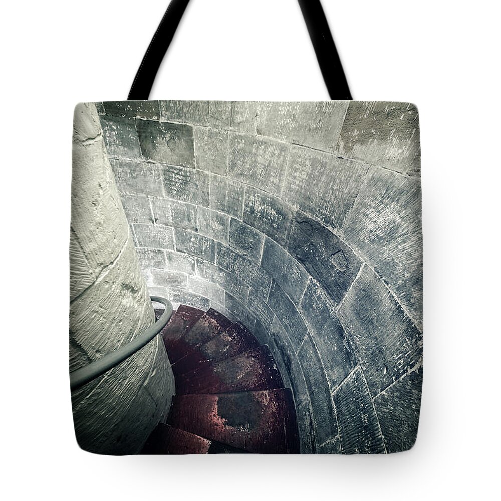 Gothic Style Tote Bag featuring the photograph Staircase Inside A Castle by Leopatrizi