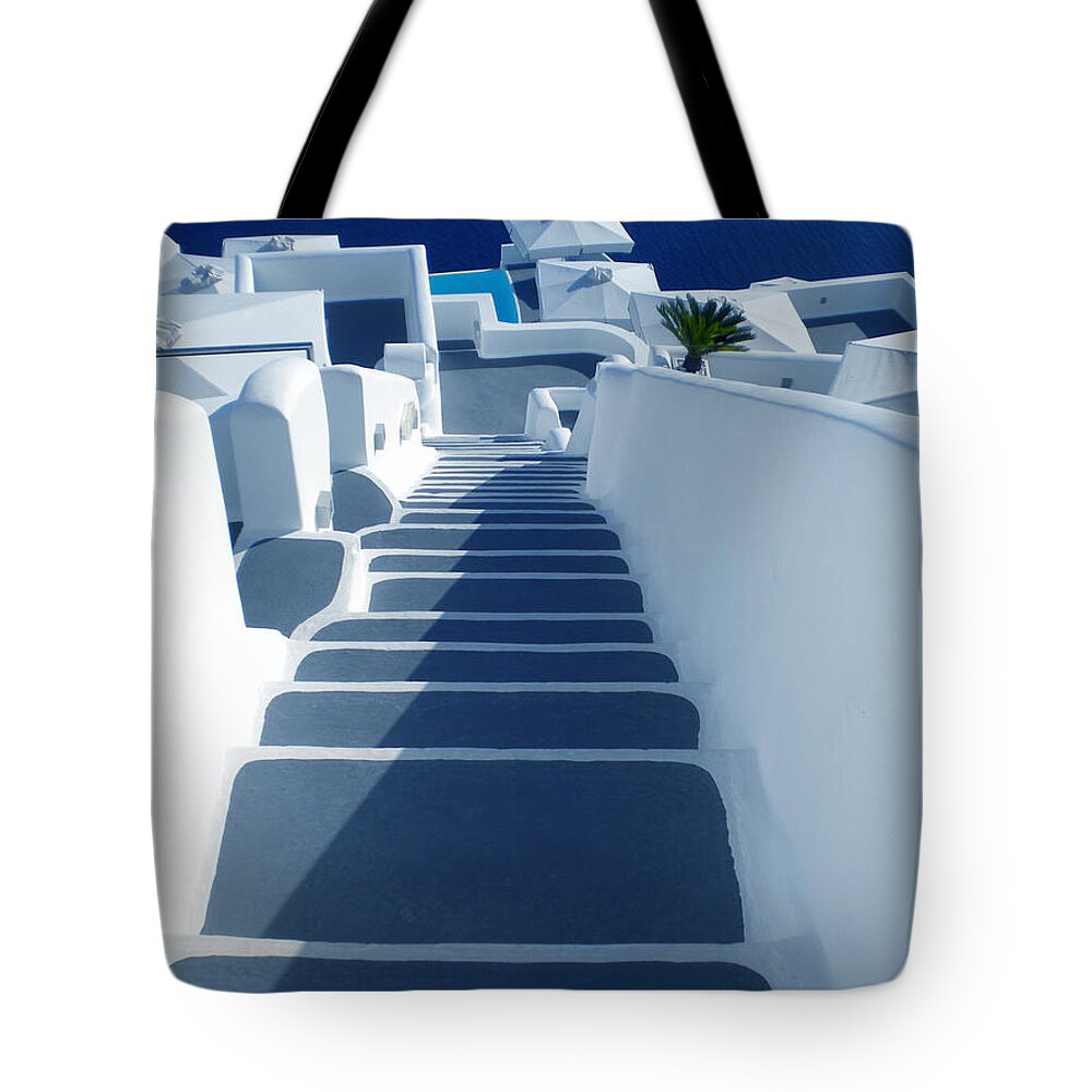 Colette Tote Bag featuring the photograph Stairs down to ocean Santorini by Colette V Hera Guggenheim