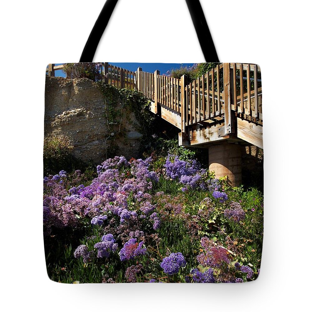 Beach Tote Bag featuring the photograph Stairs by Steve Ondrus