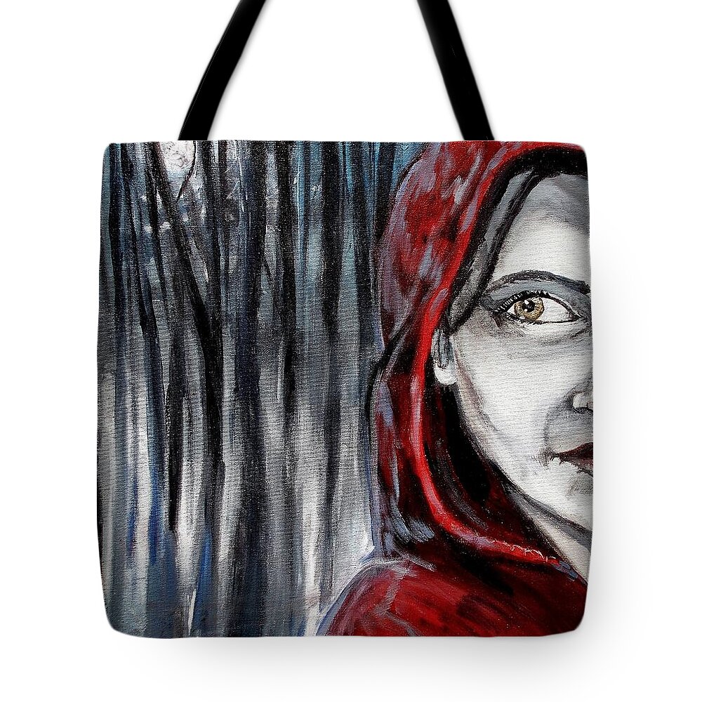 Little Red Riding Hood Tote Bag featuring the painting Stalked by Shana Rowe Jackson