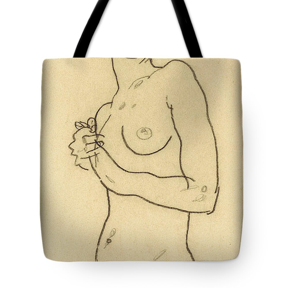 Egon Schiele Tote Bag featuring the drawing Standing nude by Egon Schiele