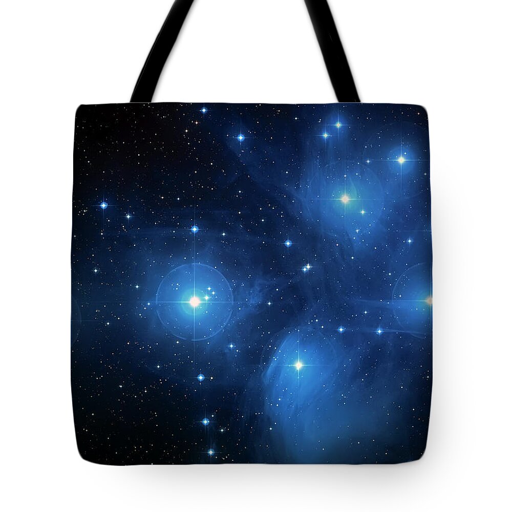 Nasa Images Tote Bag featuring the photograph Star Cluster Pleiades Seven Sisters by Jennifer Rondinelli Reilly - Fine Art Photography