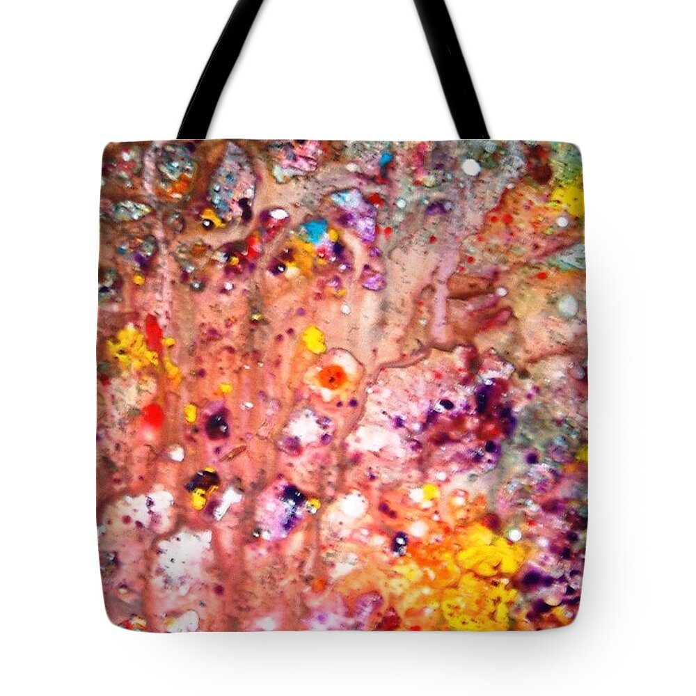 Red Tote Bag featuring the painting Star Dust by Manjiri Kanvinde