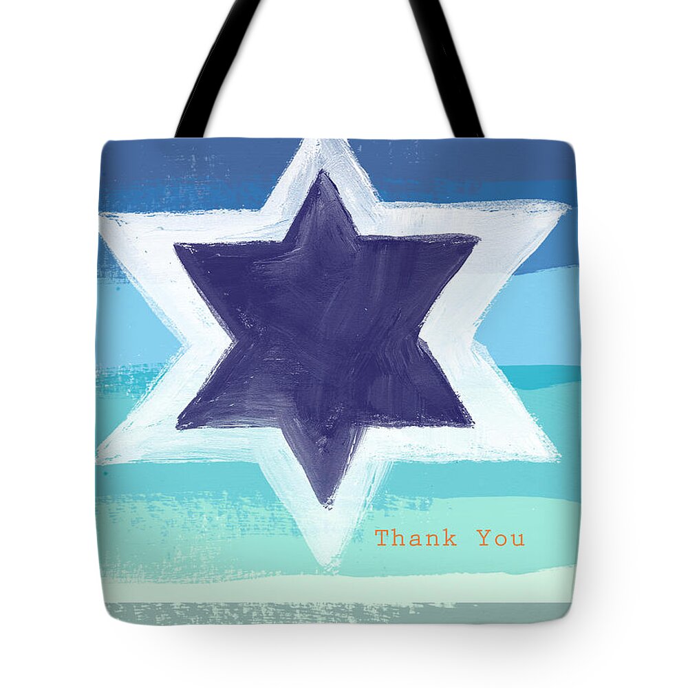 Bar Mitzvah Card Tote Bag featuring the painting Star of David in Blue - Thank You Card by Linda Woods