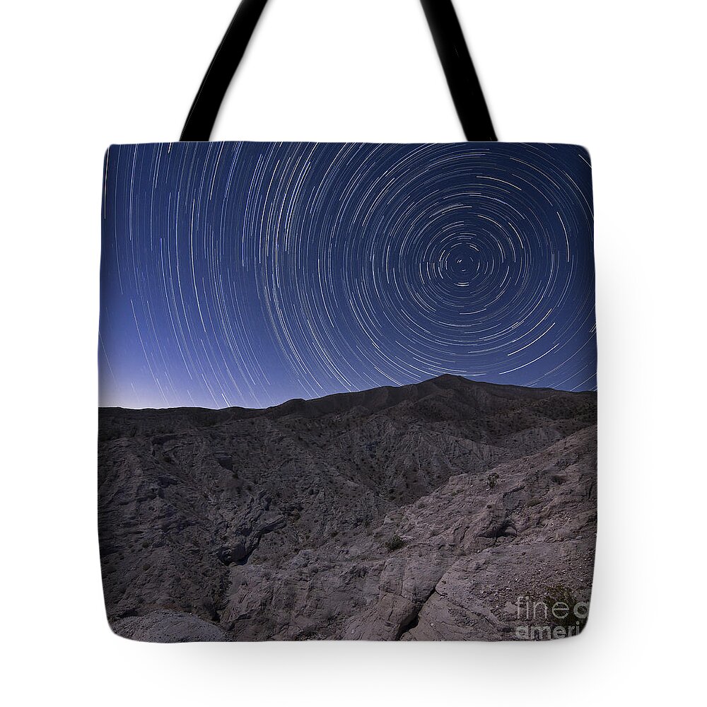 Anza Borrego Desert State Park Tote Bag featuring the photograph Star Trails Above Coachwhip Canyon by Dan Barr
