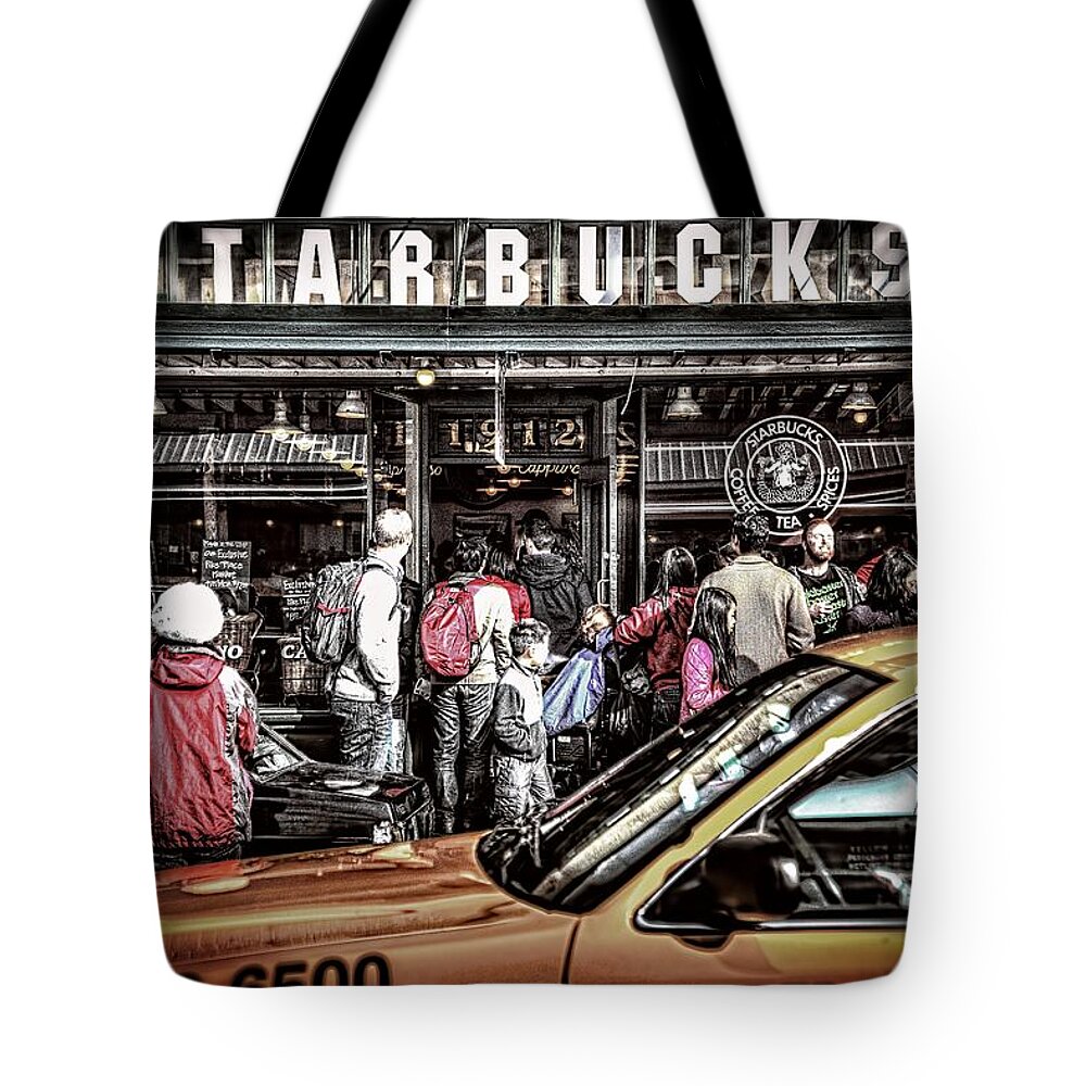 Starbucks Tote Bag featuring the photograph Starbucks to Go by Spencer McDonald