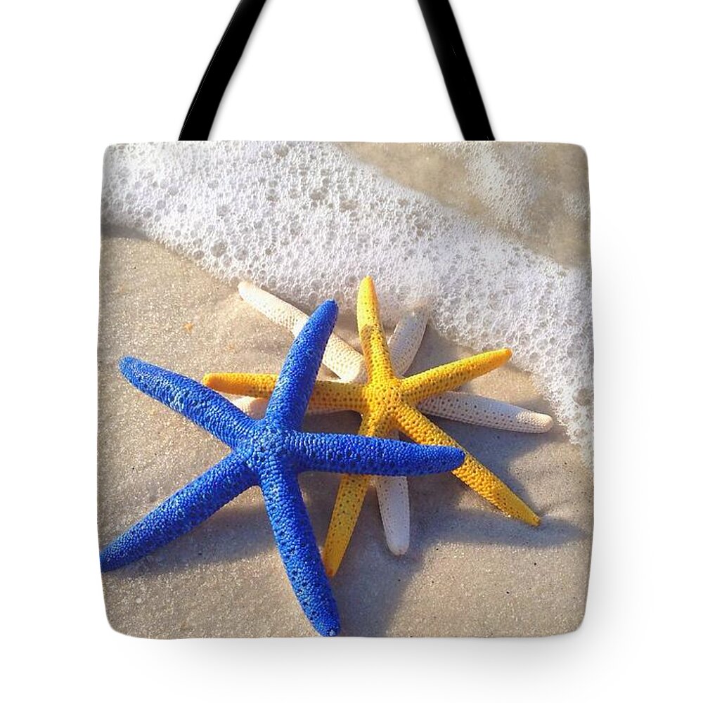 Starfish Tote Bag featuring the photograph Starfish in the Surf by Elizabeth Budd