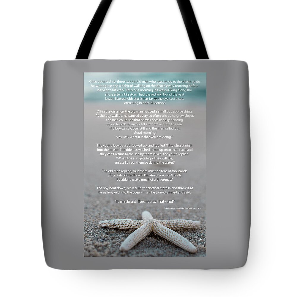 Starfish Make A Difference Tote Bag featuring the photograph Starfish Make a Difference by Terry DeLuco